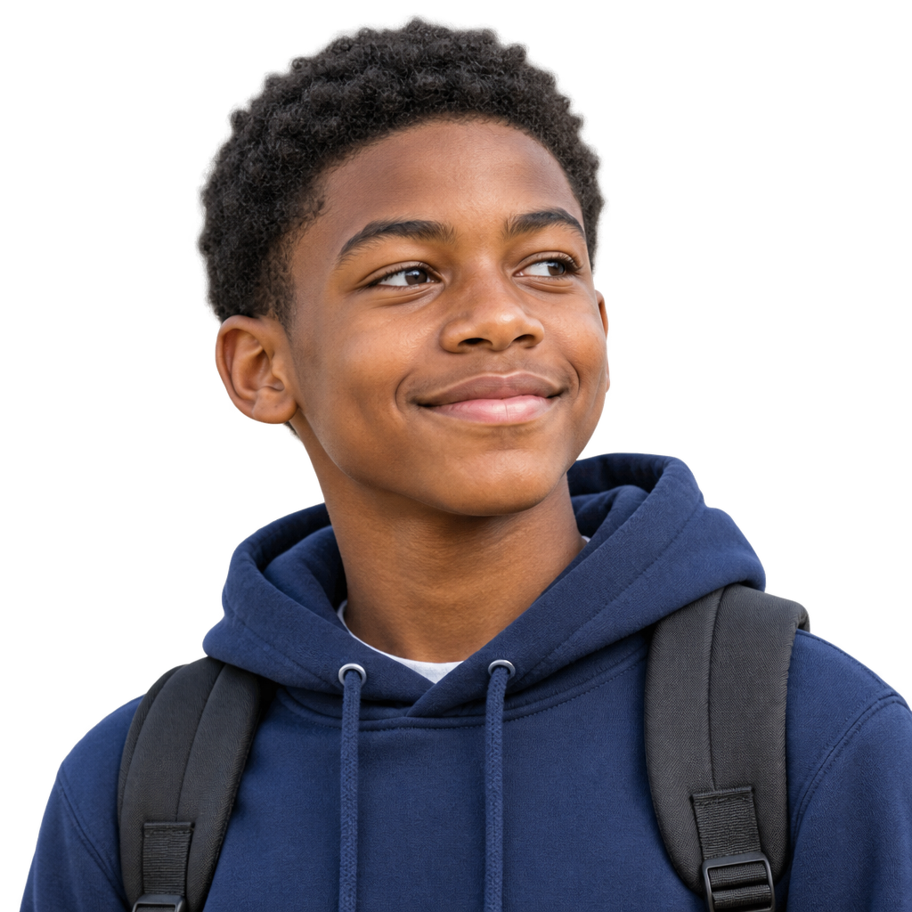Middle-school student looking ahead