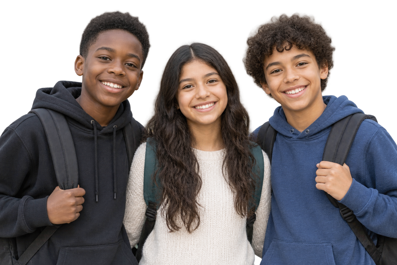Three students smiling together